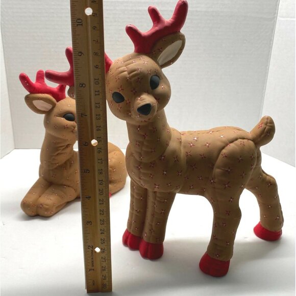 Vintage Kimple Mold Christmas Ceramic Reindeer Figurines Quilted Hand Painted - Picture 4 of 13